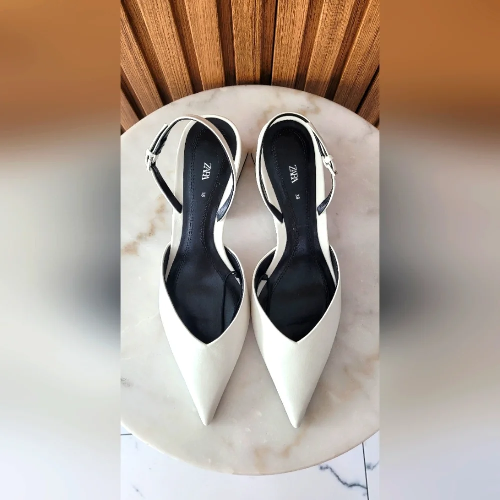 Zara White Slingback Heels - Picture 4 of 9